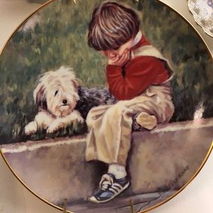 C - Dog and a boy Collectible plate